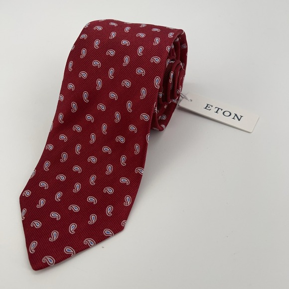 Eton Tie‎ Mens One Size Red Silk Paisley Necktie Made Italy Luxury Business NWT